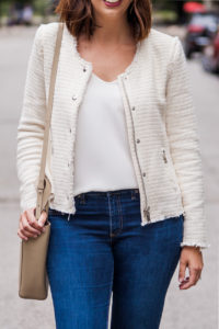 white tweed jacket